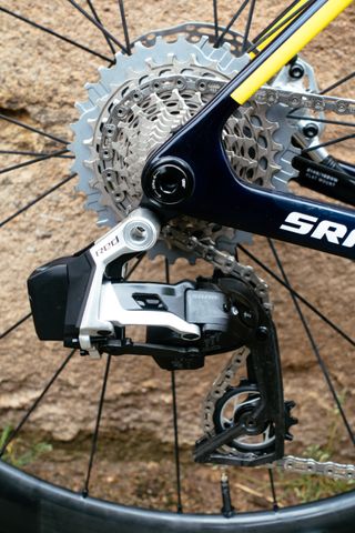 The cassette fitted to the bike is a 10-33 that has been paired to the 54/41-tooth crankset