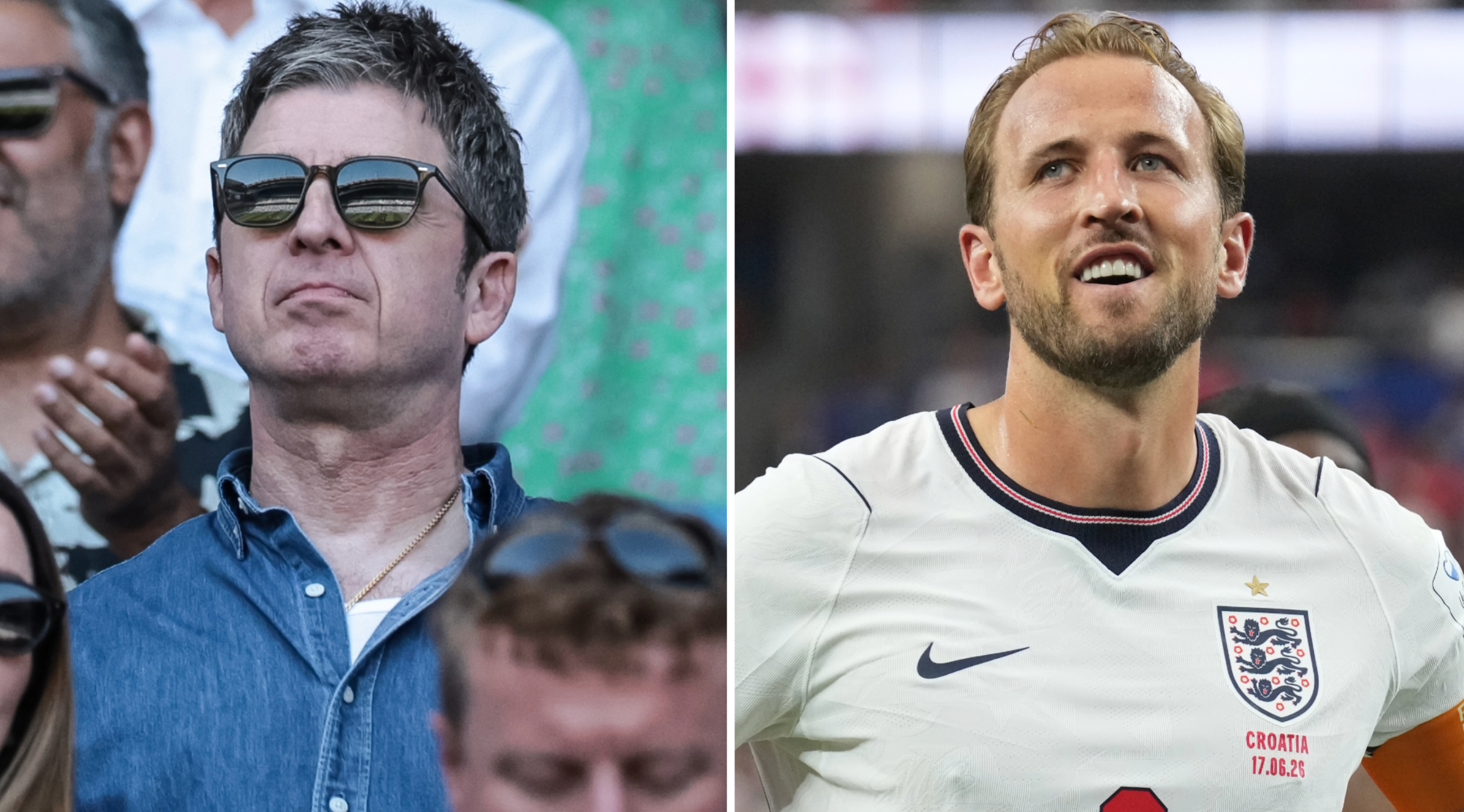 Noel Gallagher and Harry Kane composite image