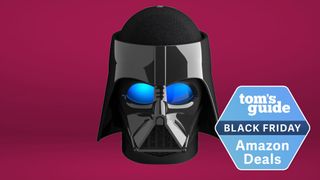 Darth Vader Echo Dot holder shown against maroon background