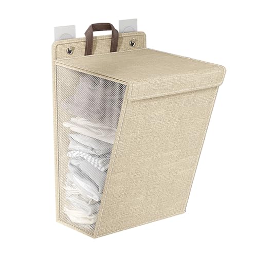Foldable Wall Hanging Laundry Basket, Large Capacity Multifunctional Dirty Clothes Basket for Shoes Socks Towels (beige, L Size)