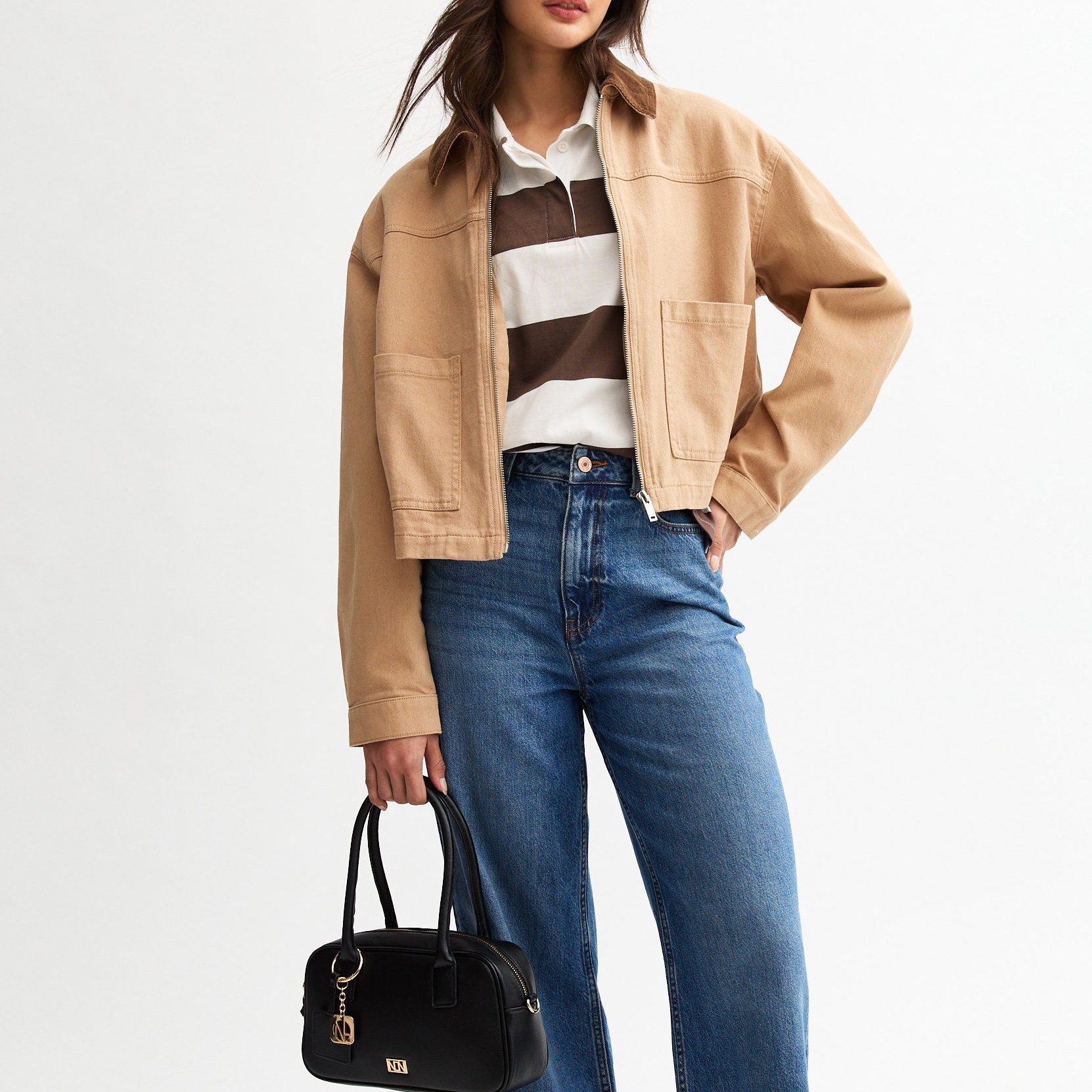 New Look, Brown Rugby Stripe Long Sleeve Top