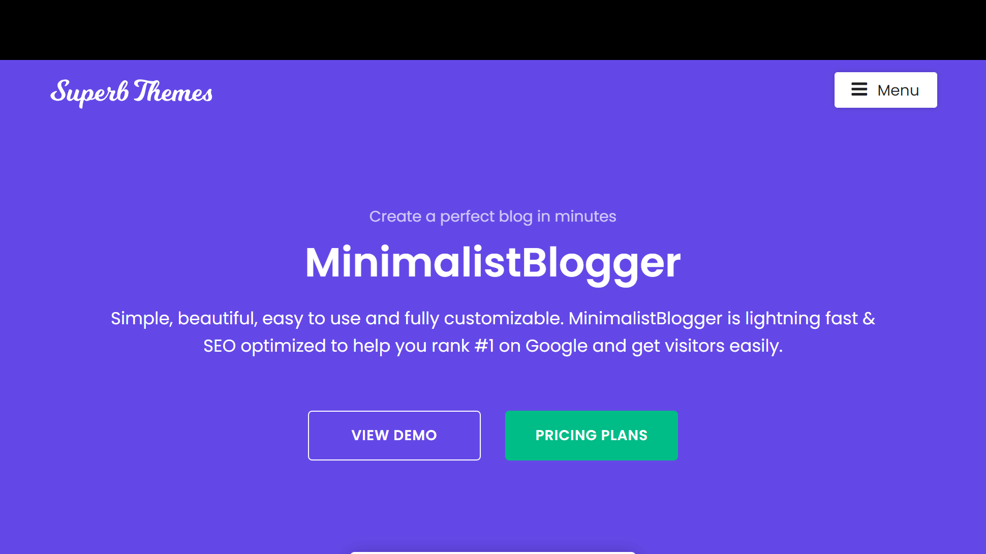 Tangkapan layar situs web untuk Tema Luar Biasa MinimalistBlogger