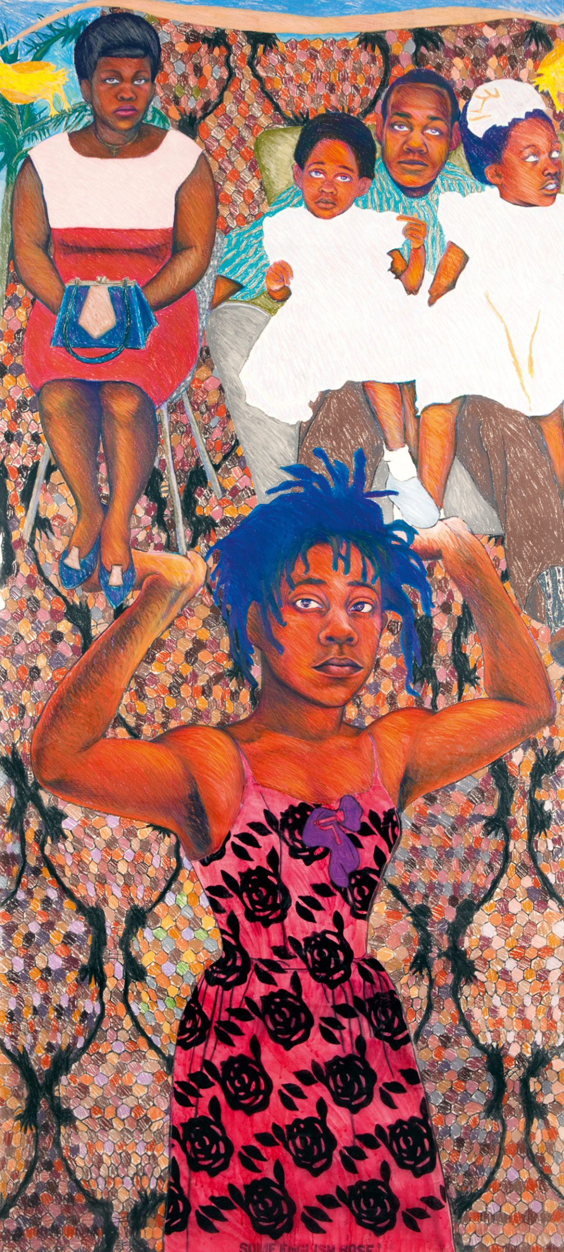 She Ain’t Holdin’ Them Up, She’s Holdin’ on (Some English Rose), 1986, 7ft by 3ft, by Sonia Boyce (1962–), Middlesbrough Institute of Modern Art, North Yorkshire. All Rights Reserved, DACS/Artimage 2021; Janie Airey.