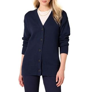 Amazon Essentials Women's V-Neck Midweight Relaxed-Fit Cardigan Sweater, Navy, Medium