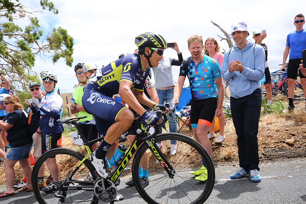 Esteban Chaves jumps out of the saddle.