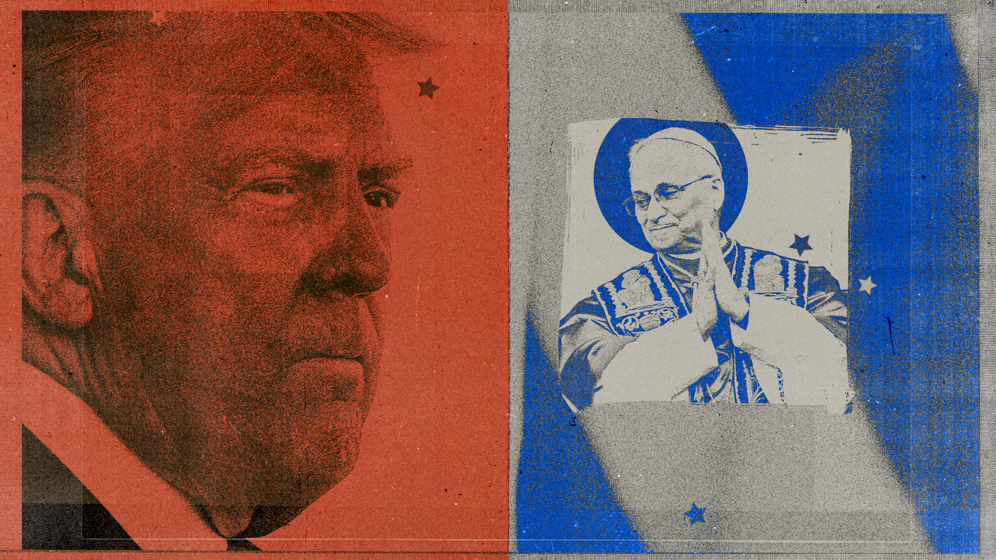Photo composite illustration of Donald Trump and Pope Leo XIV