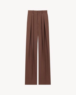 Women's Wide-Leg Pants in Wool Gabardine in Brun