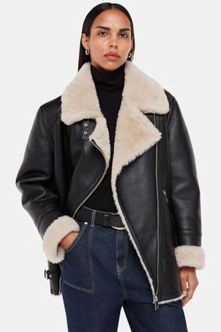 Whistles Black Faux Fur Aviator