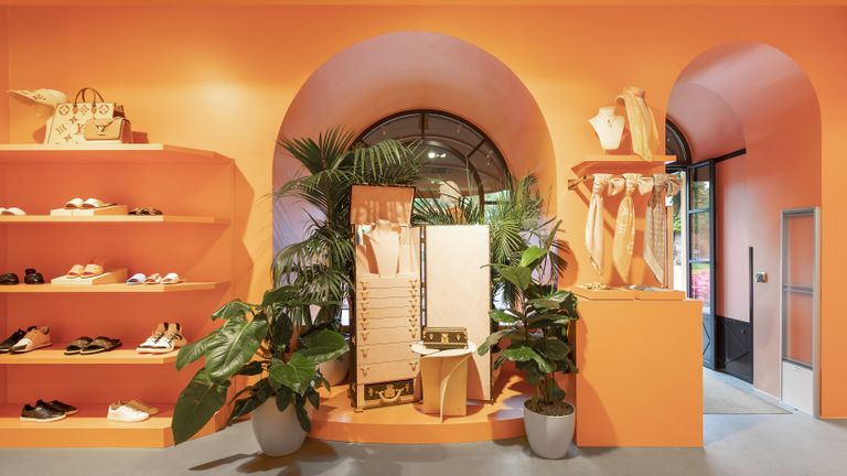Large plants in the Louis Vuitton pop-up boutique in Lombardy