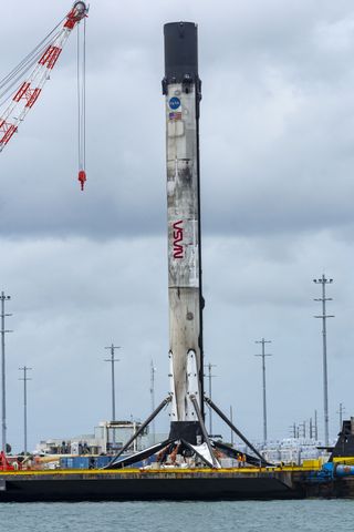 The Falcon 9 rocket that launched SpaceX's Demo-2 mission on May 30, 2020, is emblazoned with NASA's retro "worm" logo.