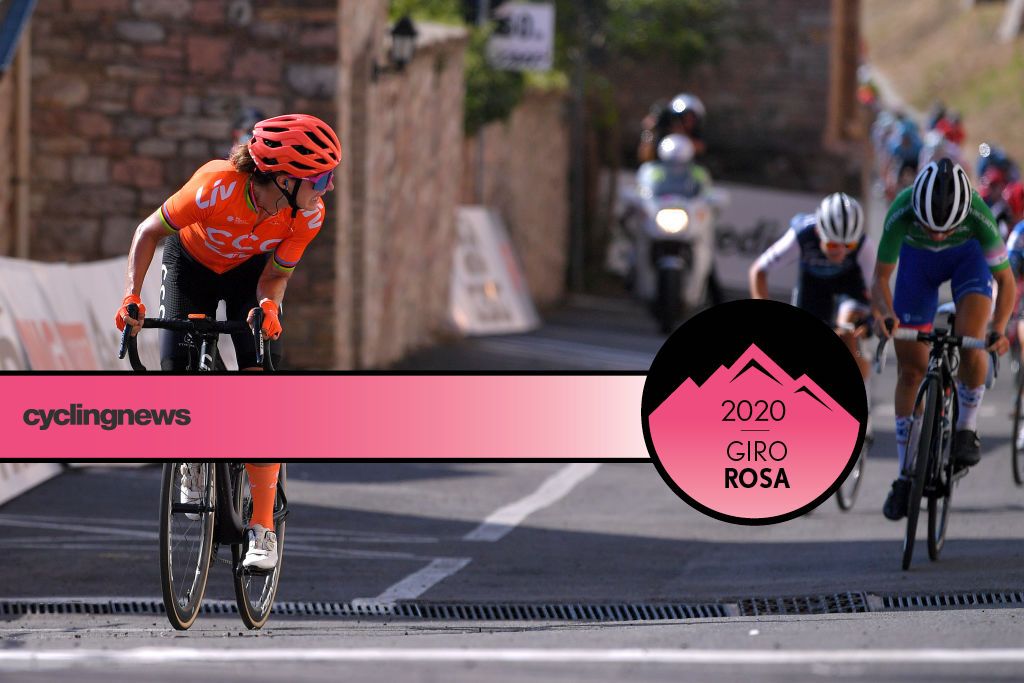 ASSISI, ITALY - SEPTEMBER 13: Arrival / Sprint / Marianne Vos of The Netherlands and Team CCC - Liv / Cecilie Uttrup Ludwig of Denmark and Team FDJ Nouvelle - Aquitaine Futuroscope Green Mountain Jersey / during the 31st Giro d&#039;Italia Internazionale Femminile 2020, Stage 3 a 142,2km stage from Santa Fiora to Assisi 413m / @GiroRosaIccrea / #GiroRosa / on September 13, 2020 in Assisi, Italy. (Photo by Luc Claessen/Getty Images)