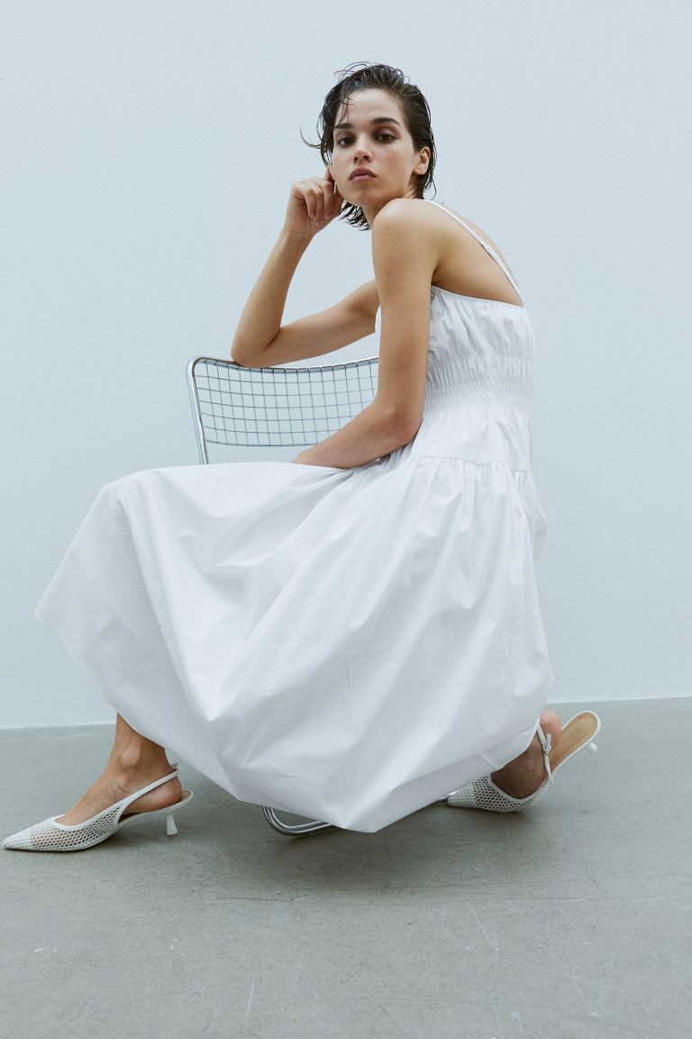 Smocked-Waist Cotton Dress