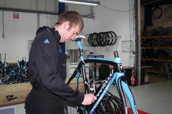 It's not just about the Classics. Here another mechanic works on building Simon Gerrans's fouth bike of the season