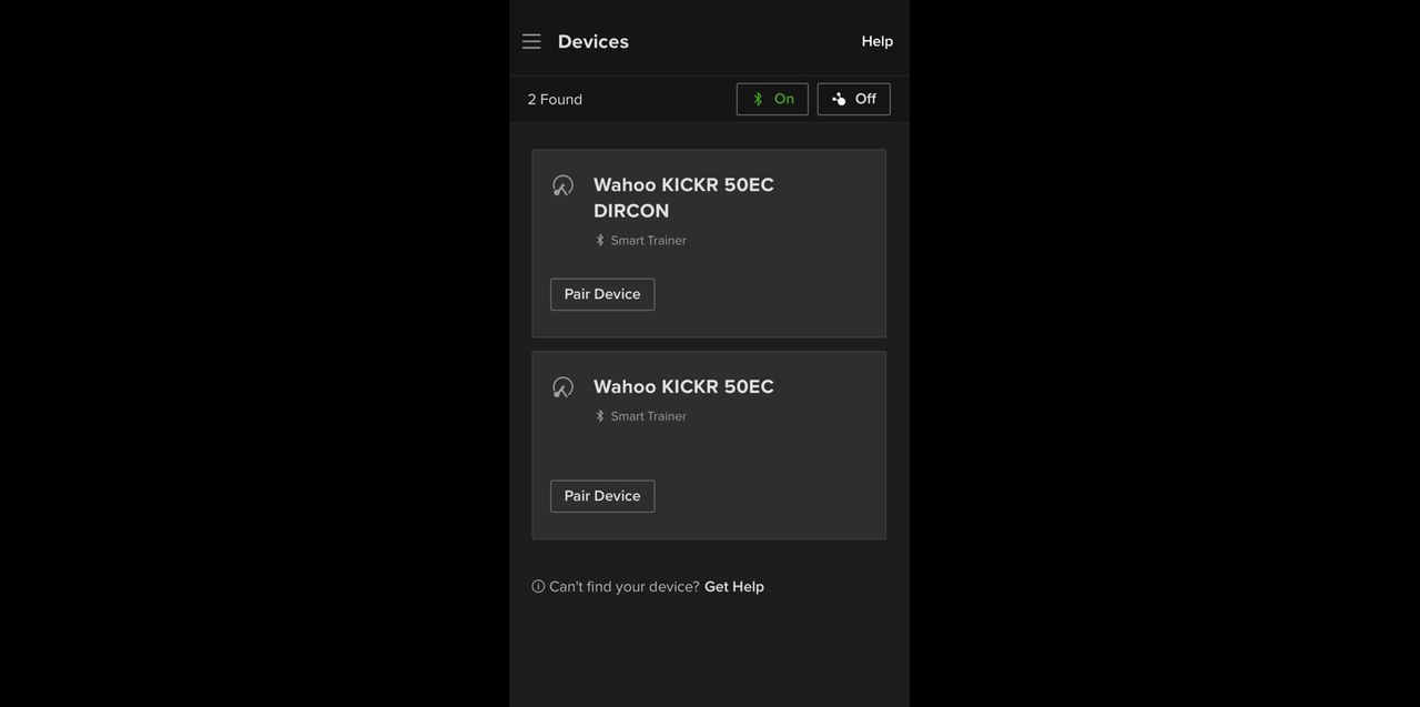 The Wahoo Kickr V6's connectivity showing Bluetooth and WiFi