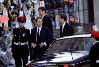 The Prime Minister of GB arrives at Westminister Abbey for the Funeral Service of Princess Diana