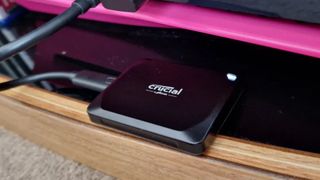 Crucial external hard drive plugged into PS5