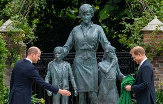 Prince William, Duke of Cambridge and Prince Harry, Duke of Sussex during the unveiling of a statue they commissioned of their mother Princess Diana
