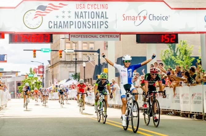 United Health Care racer, Coryn Rivera wins the 2014 National Criterium Championship in downtown High Point NC
