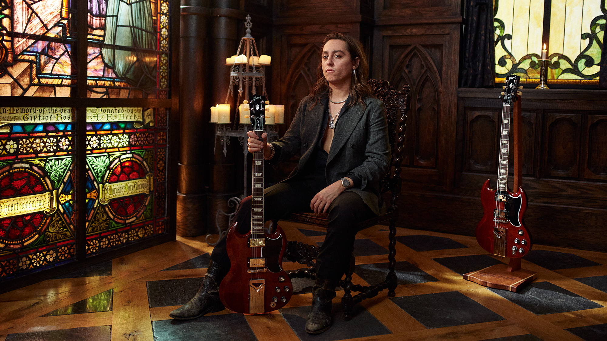 Jake Kiszka poses with his‌ signature Gibson SG Standard