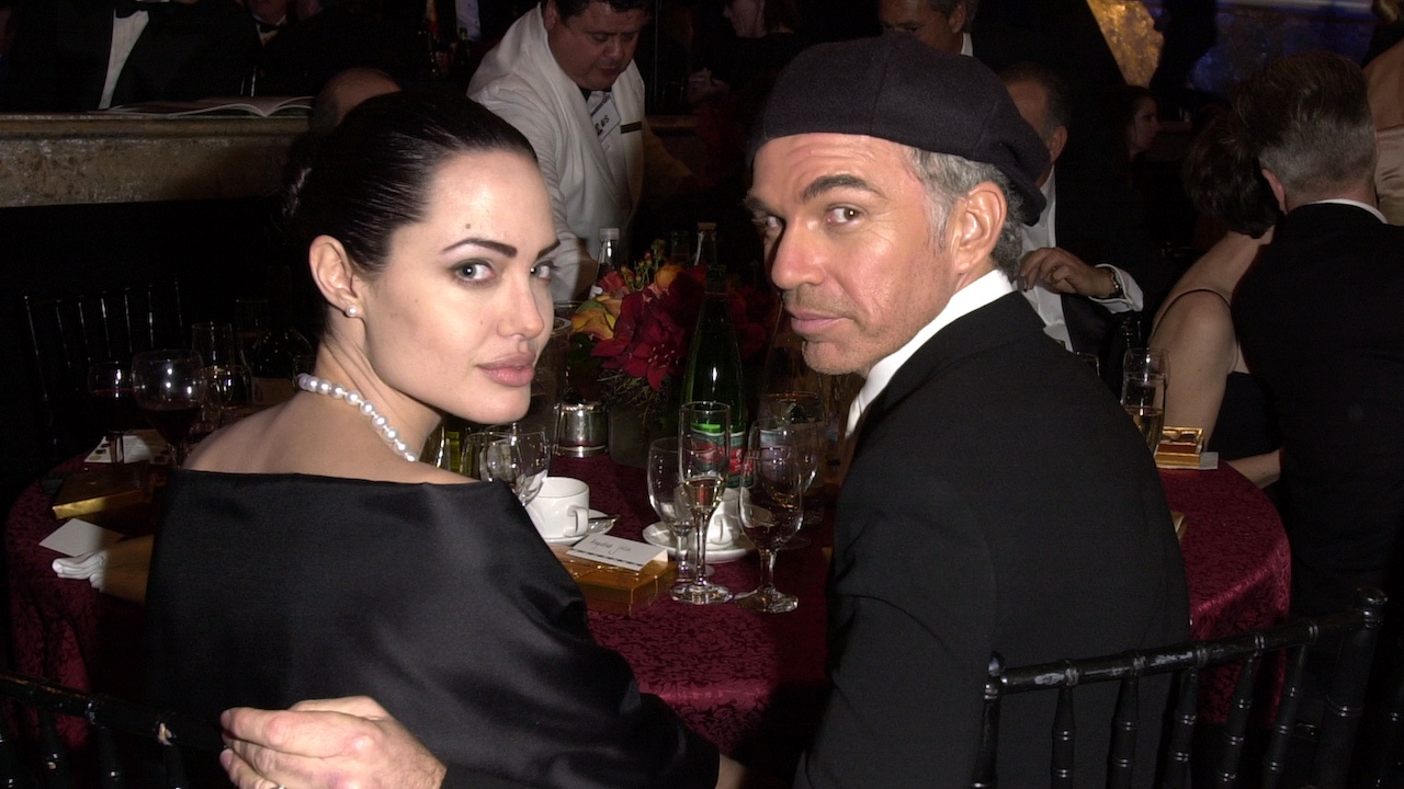 Angelina Jolie and Billy Bob Thornton seated together at the 2002 Golden Globes
