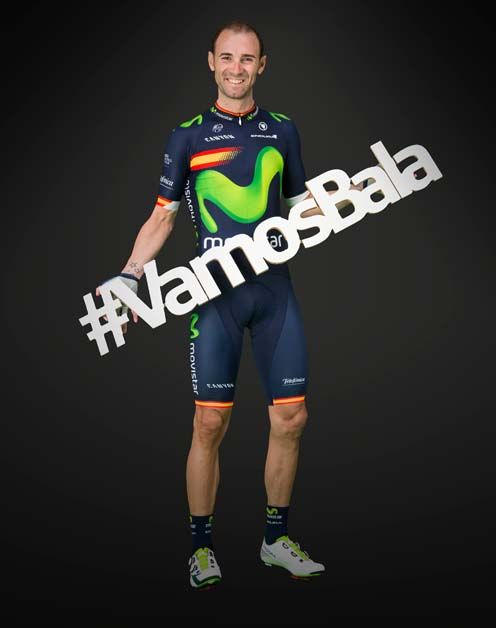 Alejandro Valverde holding the hashtag 'Come on Bala'