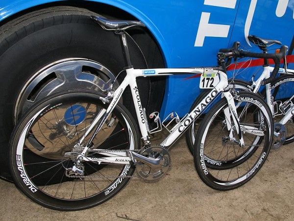 The Colnago Extreme Power of Milram's Martin M&uuml;ller is ready and waiting.