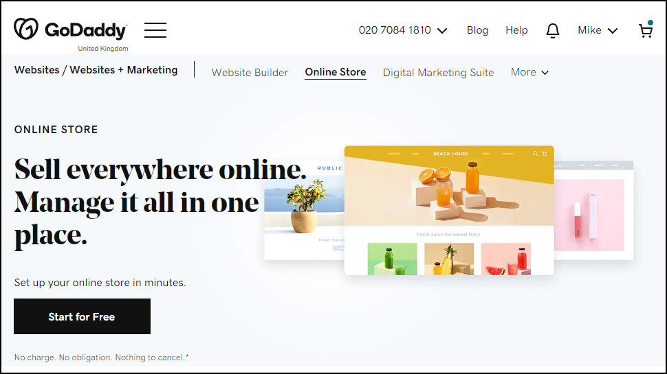 GoDaddy online store homepage screenshot