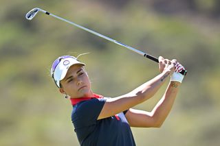 Lexi Thompson en-route to victory in her singles at the Solheim Cup