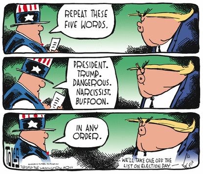 Political Cartoon U.S. Trump cognitive test