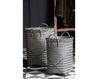 Rockett St George Black & White Woven Laundry Baskets