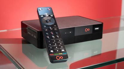 Virgin TV 360 box sitting on glass tabletop