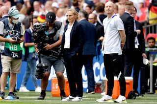 England coach Sarina Wiegman of England during the EURO Women match between England v Germany at the Wembley Stadium on July 31, 2022 in London United Kingdom