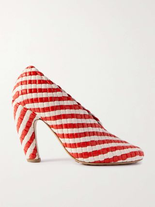 Canalazzo Striped Intrecciato Leather Pumps