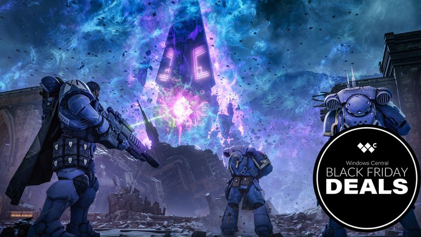 Warhammer 40,000: Space Marine 2 image with text reading &#039;Windows Central Black Friday deals&quot; in the bottom-right corner.