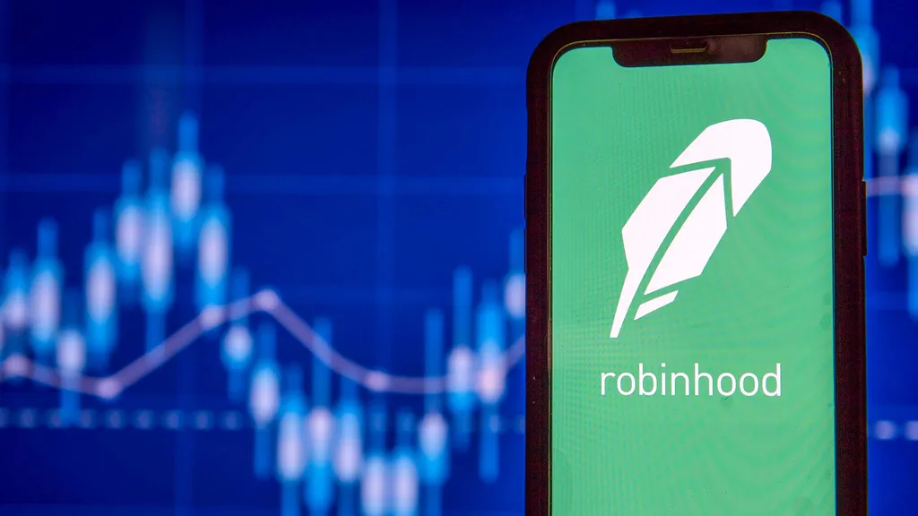 The Robinhood logo on a smartphone screen 