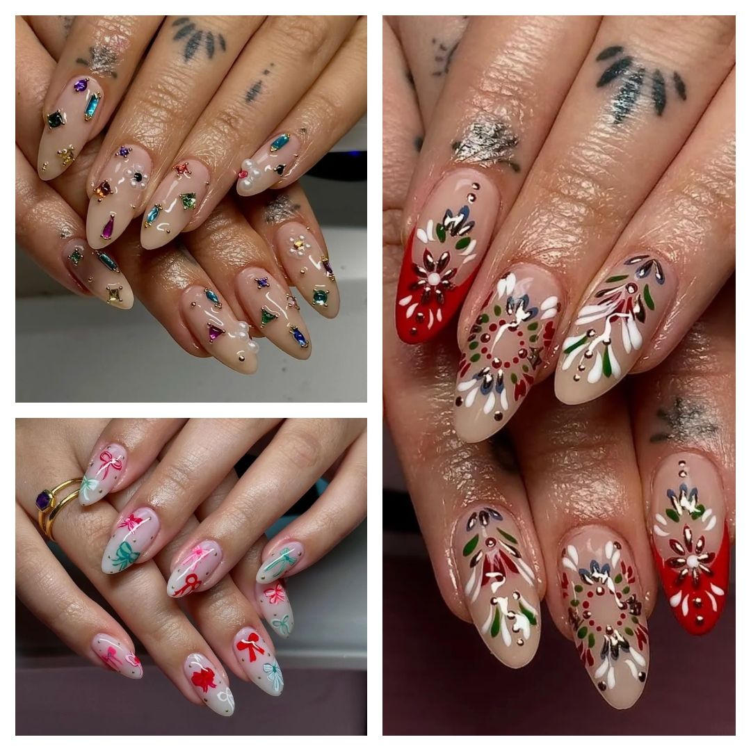 collage of holiday nail inspiration
