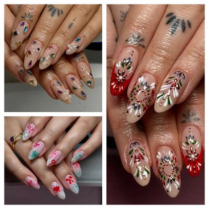 collage of holiday nail inspiration