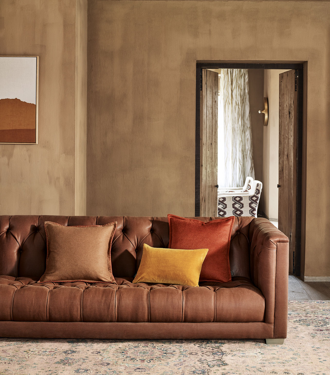 Earthy tones and textures in a living room