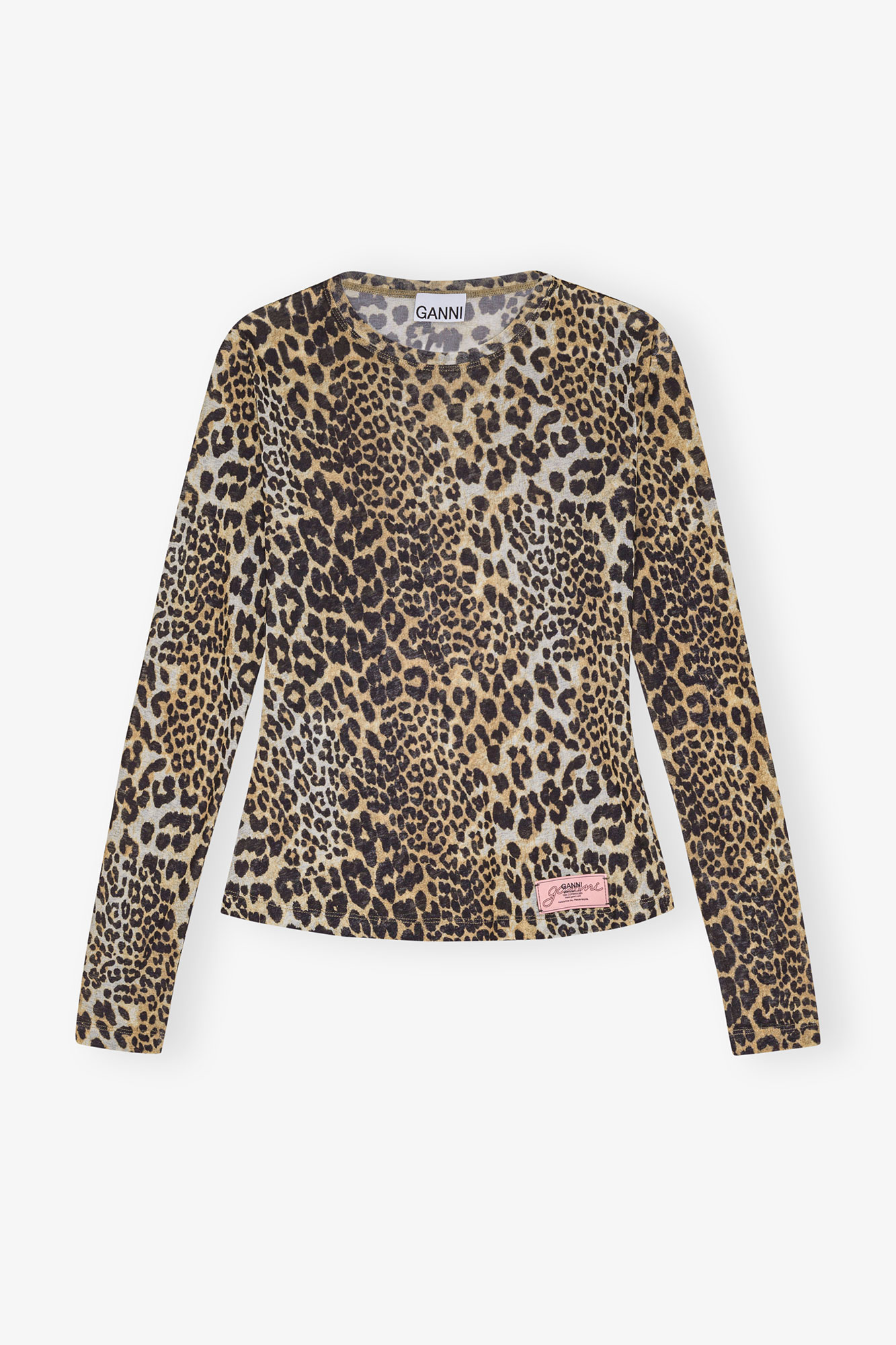 Leopard Printed Mesh Long Sleeve Blouse