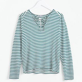 green and white striped top