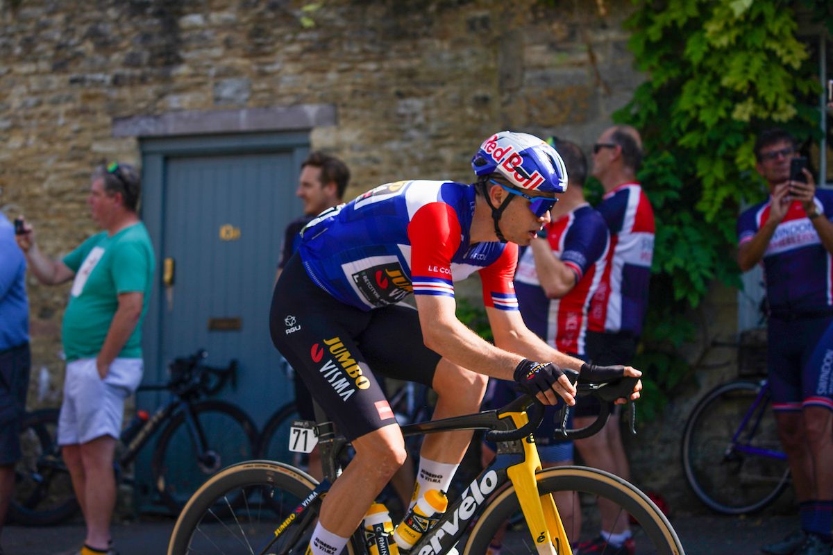 Picture by Zac Williams/SWpix.com - 09/09/2023 - Cycling - 2023 Tour of Britain - Stage 7: Tewkesbury to Gloucester (170.9km) - Wout van Aert of Team Jumbo Visma (Wearing the Leaders Jersey)