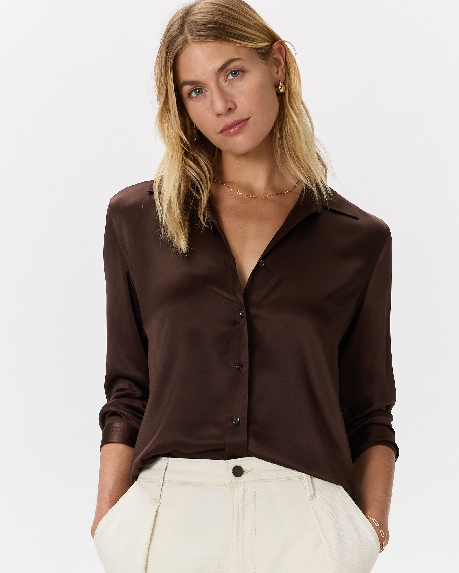 100% Washable Silk Three-Quarter Sleeve Shirt in Black