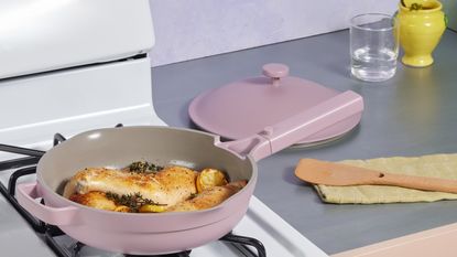Our Place Always Pan 2.0 in Lavender purple on stove