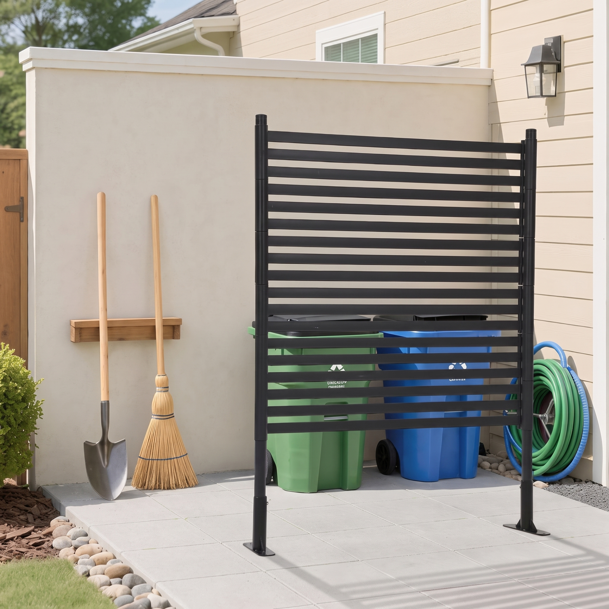 Freestanding Decorative Privacy Fence Panel, Galvanized Steel &amp;amp; Pe Outdoor Privacy Screen, Weather Resistant for Patio, Backyard, Balcony, 36" X 59"