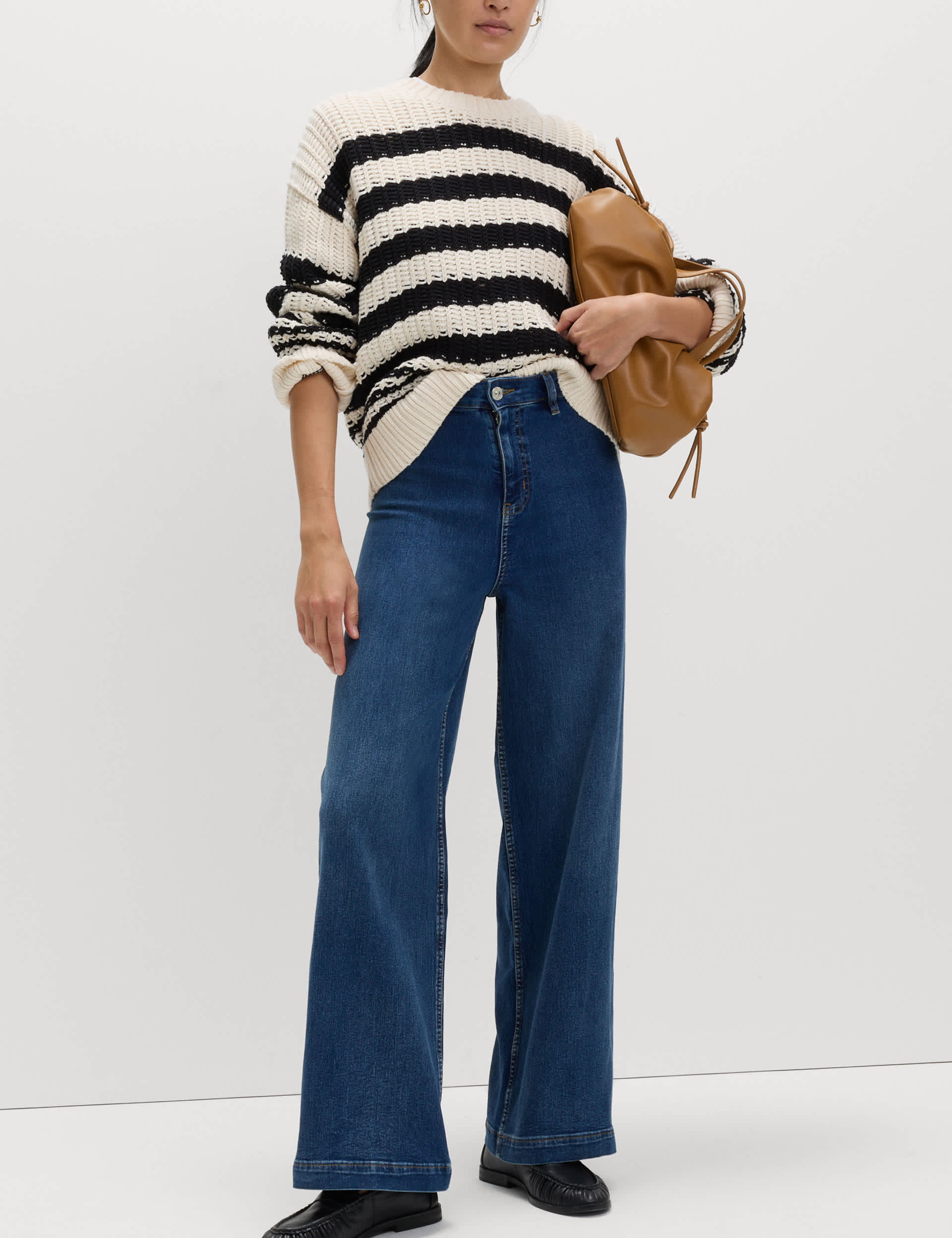 High Waisted Wide Leg Ankle Grazer Jeans