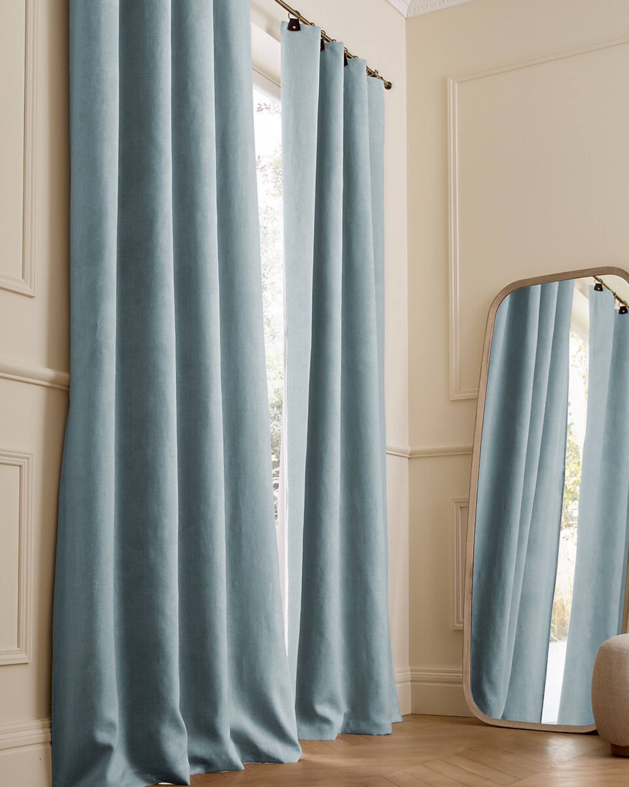 Private Washed Linen Curtain with Leather Tab Top Header