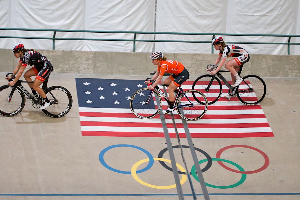 Emm White on the banks of the velodrome in Colorado Springs