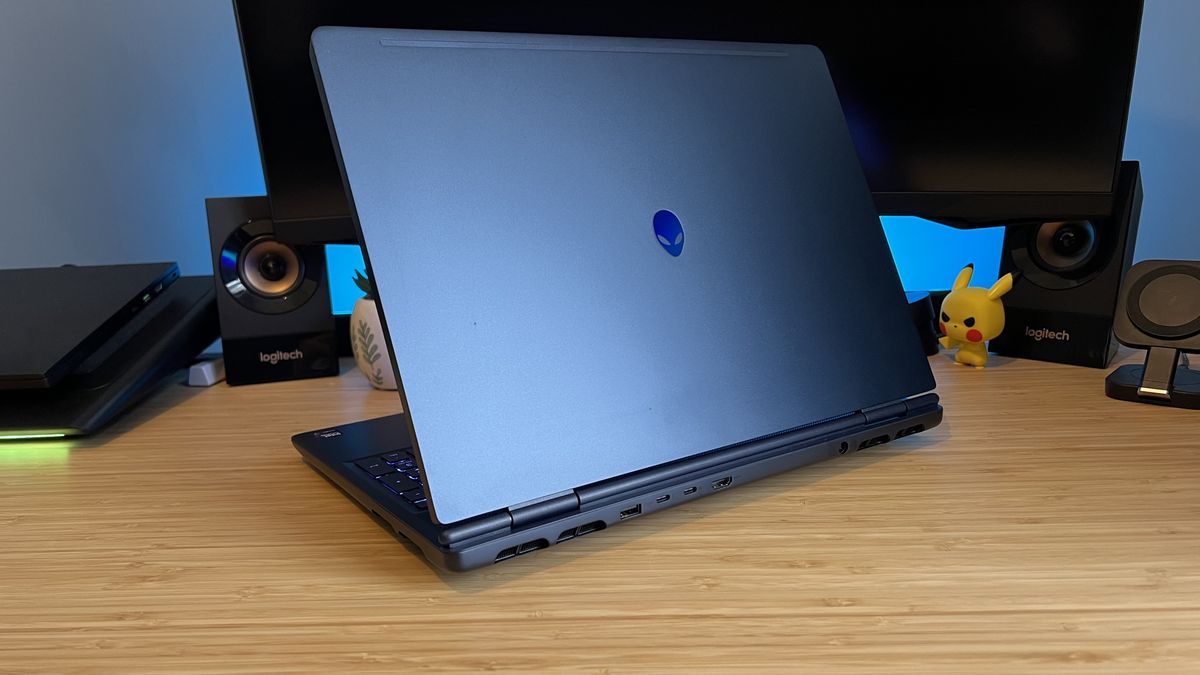 Alienware 16X Aurora gaming laptop on a wooden desk