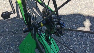 Mavic's Carbon Ultimate wheels feature huge, bladed carbon spokes that lace the 40mm deep carbon rims to the carbon hubs