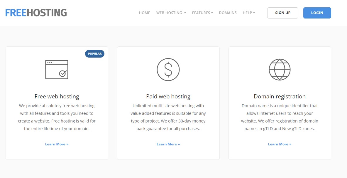 image of Free Hosting home page